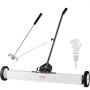 VEVOR magnetic sweeper with rubber wheels, metal rod, protective gloves, and a cleaning brush.