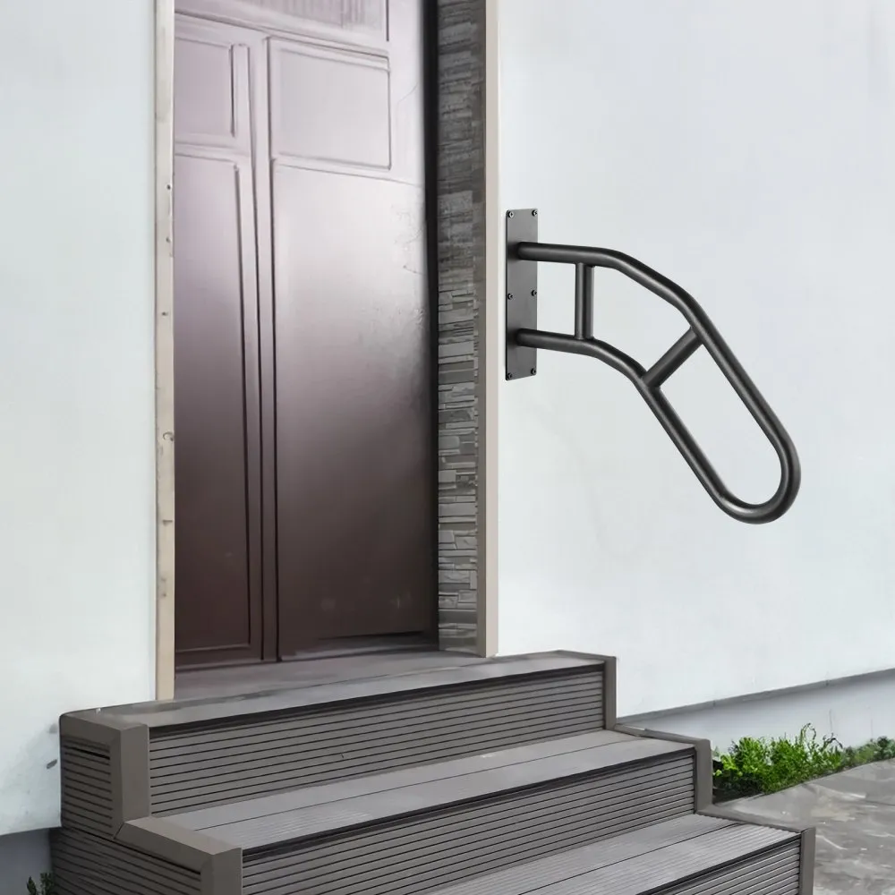 VEVOR Handrails for Outdoor Steps, 29" Length Wall Mount Safety Railings for 1-3 Steps, U-Shaped Handrail with Matte Black Finished, Stair Handrails for Kids, Elderly, Pregnant Women, Disabled