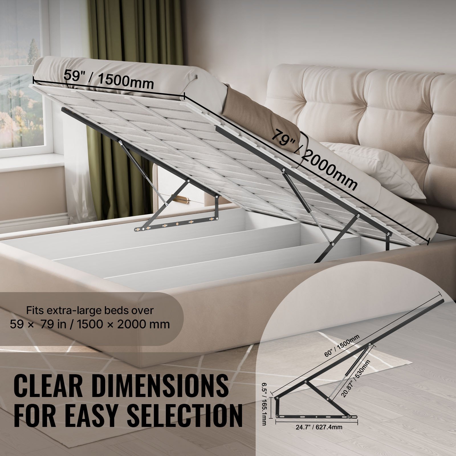 VEVOR Bed Lift 149.9 cm x 200.7 cm Compatible Bed Size 140.2 kg Load DIY Wall Bed Hardware
