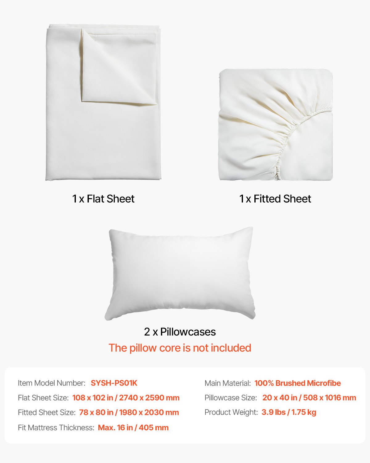 VEVOR 4-Piece Bed Sheet Set - King Size, 100% Brushed Microfiber Bedding Set with 2 Pillowcases, 1 Flat Sheet & 1 Fitted Sheet, Breathable & Wrinkle-Resistant Luxury Bed Sheets for Hotels, Bedrooms