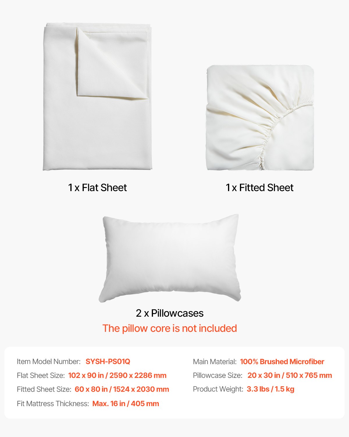 VEVOR 4-Piece Bed Sheet Set - Queen Size, 100% Brushed Microfiber Bedding Set with 2 Pillowcases, 1 Flat Sheet & 1 Fitted Sheet, Breathable & Wrinkle-Resistant Luxury Bed Sheets with 16" Deep Pocket