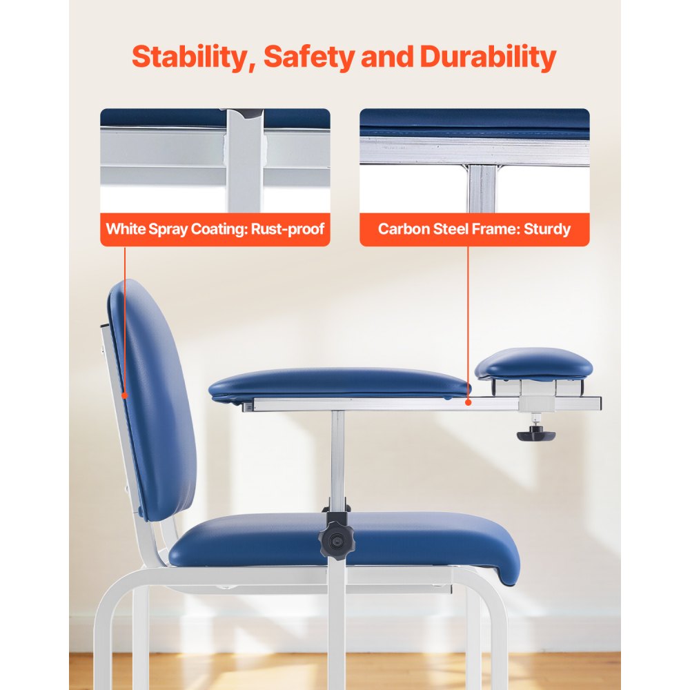 VEVOR Phlebotomy Chair, Blood Draw Chair with Adjustable Armrests and Flip Arm, 181KG/400LBS Loading Blood Drawing Medical Chair with Soft Seat, Easy-to-Clean PVC Leather for Hospitals, Labs, Clinics