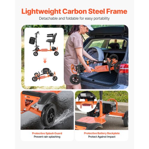 VEVOR 4-Wheel Folding Mobility Scooter for Adults & Seniors, 265LBS Loading Electric Mobility Scooter, All-Terrain Travel Wheelchair with 48V Lithium Battery, 8" Solid Tires & 8° Climbing Capacity