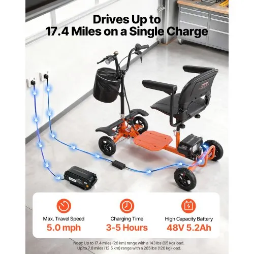 VEVOR 4-Wheel Folding Mobility Scooter for Adults & Seniors, 265LBS Loading Electric Mobility Scooter, All-Terrain Travel Wheelchair with 48V Lithium Battery, 8" Solid Tires & 8° Climbing Capacity