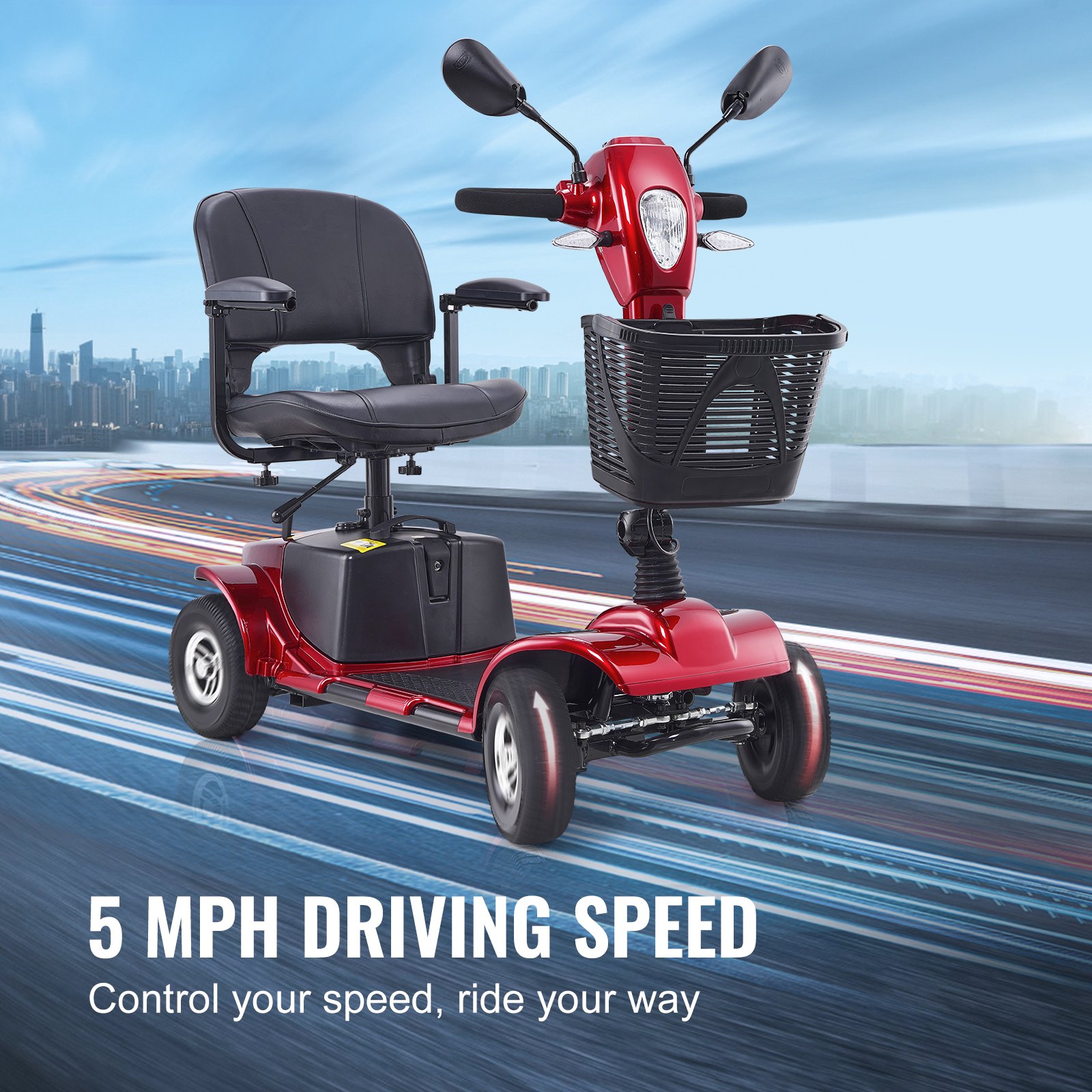 VEVOR Heavy-Duty 4 Wheel Mobility Scooter for Adults & Seniors - Folding Electric Powered Mobility Scooter & 12 Mile Long Range, All Terrain Travel Scooter with 9° Climbing Capacity, 265lb Capacity
