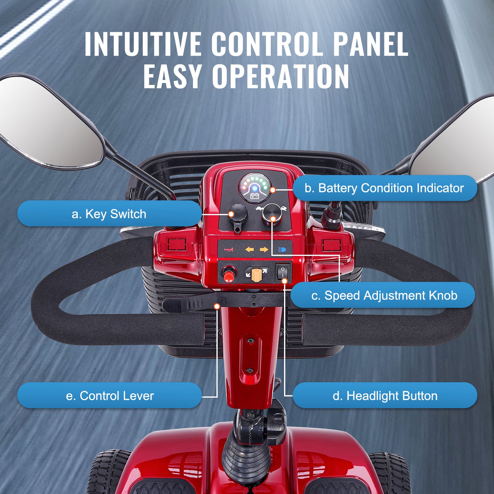 VEVOR Heavy-Duty 4 Wheel Mobility Scooter for Adults & Seniors - Folding Electric Powered Mobility Scooter & 12 Mile Long Range, All Terrain Travel Scooter with 9° Climbing Capacity, 265lb Capacity