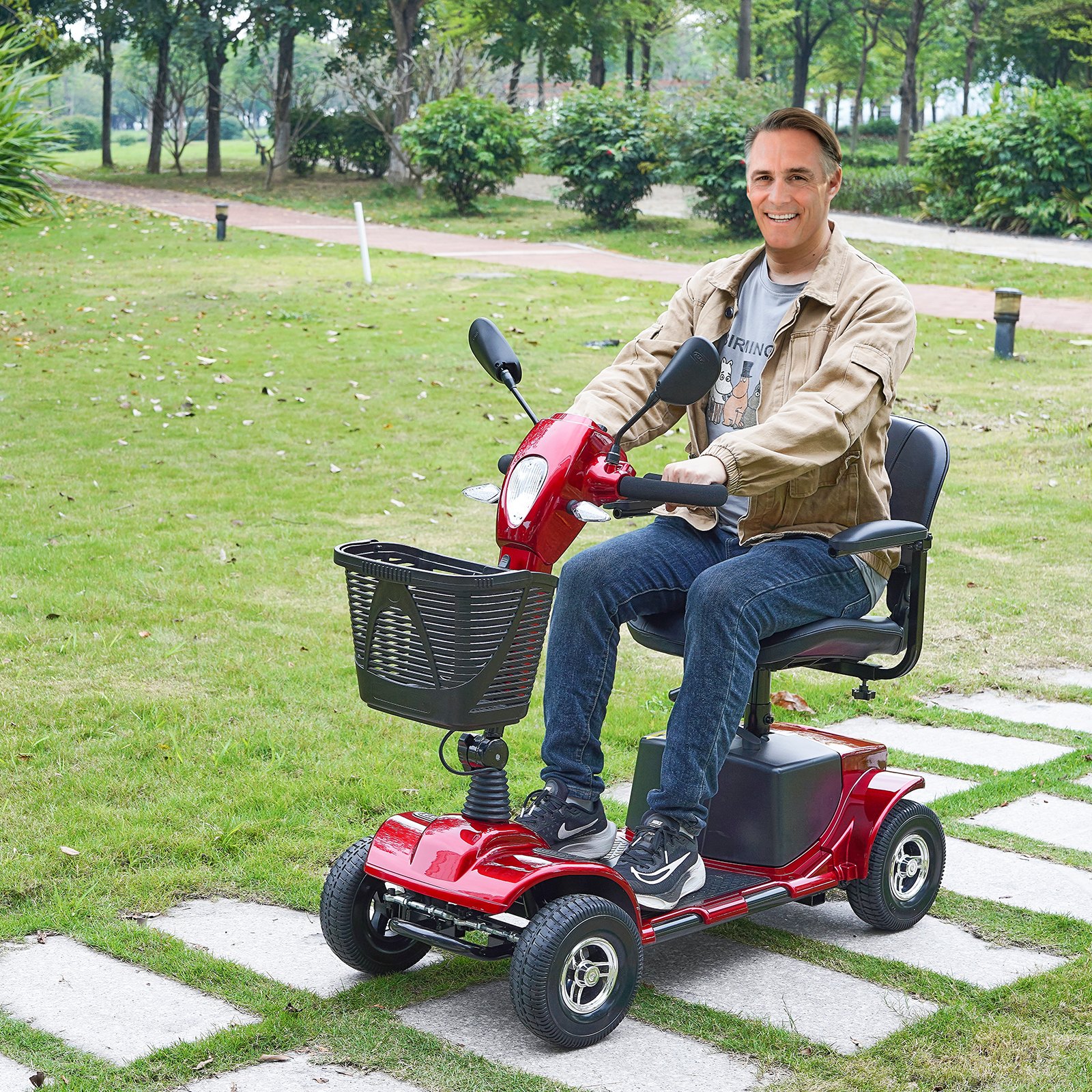 VEVOR Heavy-Duty 4 Wheel Mobility Scooter for Adults & Seniors - Folding Electric Powered Mobility Scooter & 12 Mile Long Range, All Terrain Travel Scooter with 9° Climbing Capacity, 265lb Capacity