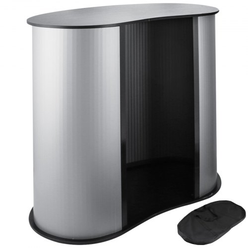 VEVOR Portable Trade Show Counter Corrugated Plastic Sidewalls Pop Up Podium Counter Black Top Trade Show Table Display with Carrying Bags for Exhibition Promotion Retail (Black)