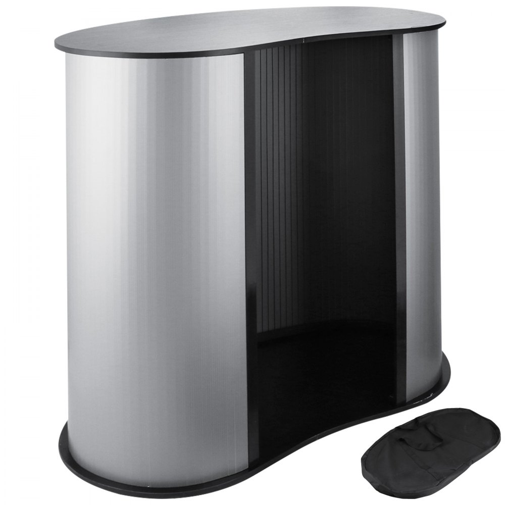 VEVOR Portable Trade Show Counter Corrugated Plastic Sidewalls Pop Up Podium Counter Black Top Trade Show Table Display with Carrying Bags for Exhibition Promotion Retail (Black)