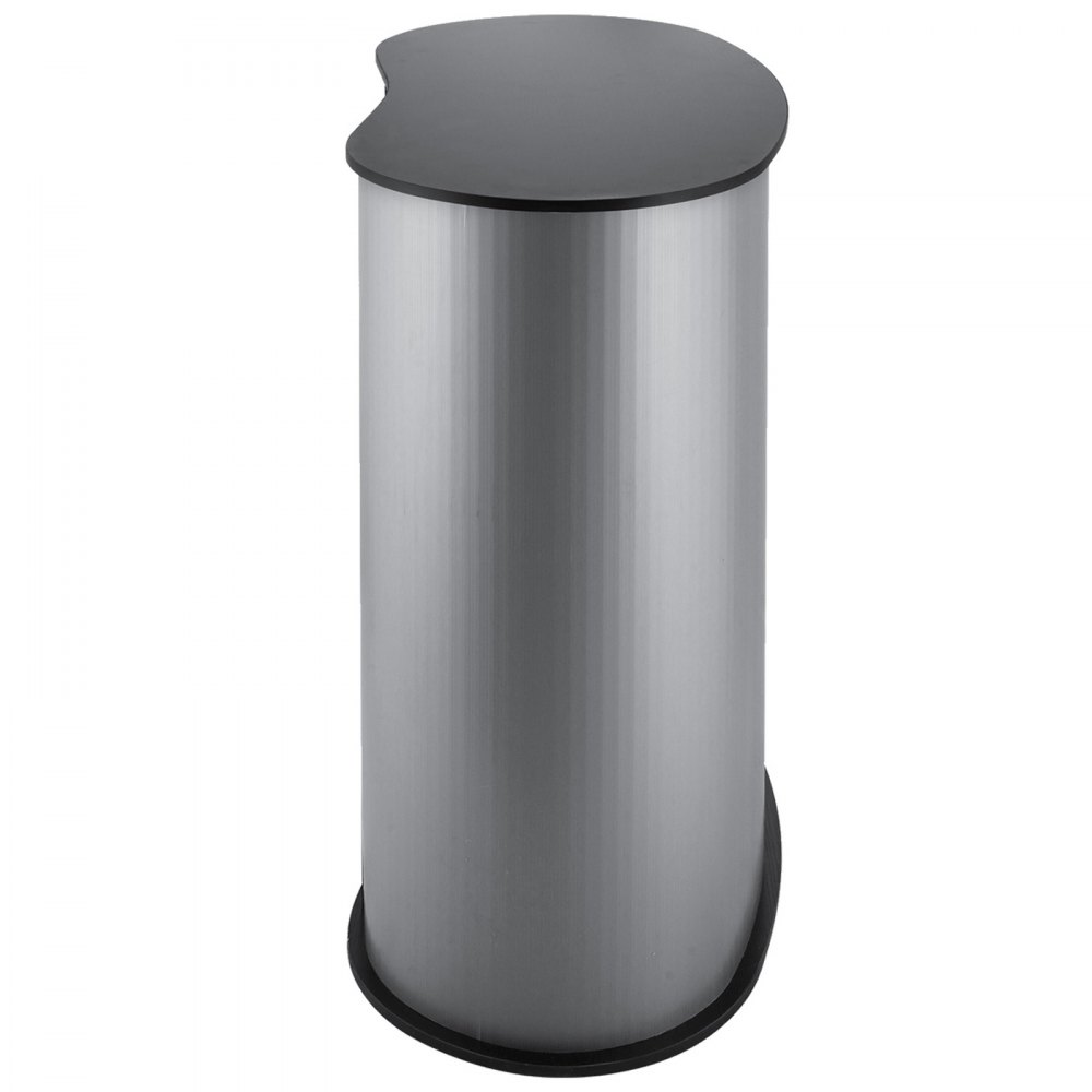 sleek VEVOR trade show counter with a black top and silver body.