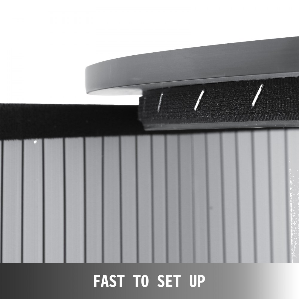 VEVOR trade show counter setup close-up with text &quot;fast to set up&quot;.