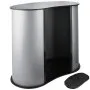 VEVOR trade show counter with black interior and silver curved panels, includes carry bag.