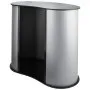 VEVOR trade show counter with black top and curved silver body.
