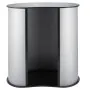 VEVOR trade show counter with a black top and white paneling.