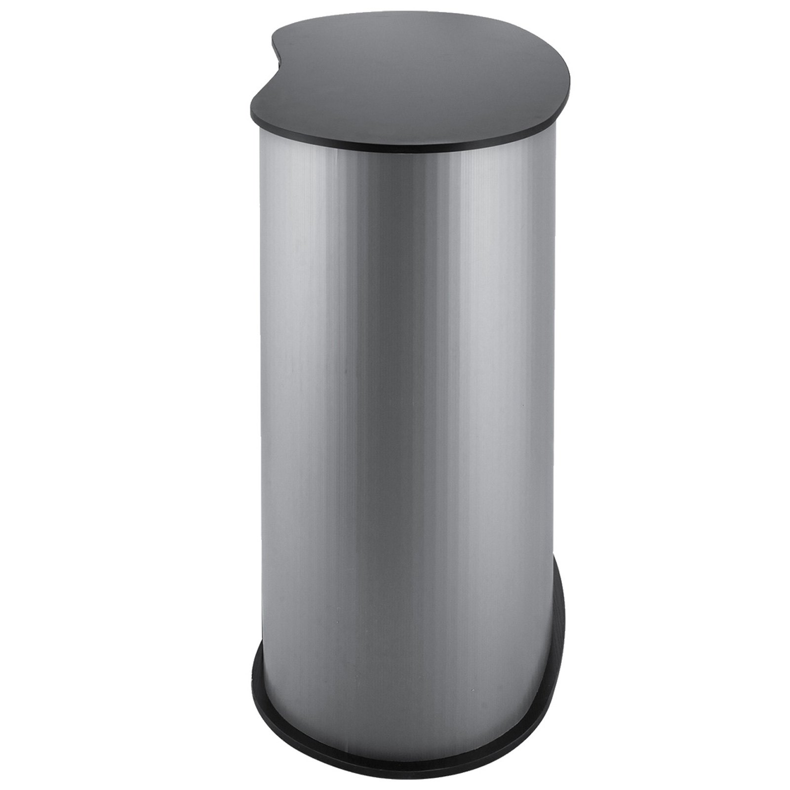 sleek VEVOR trade show counter with a black top and silver body.