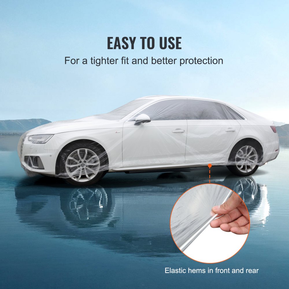 VEVOR Funda de plástico transparente para coche, 10 unidades de fundas desechables para coche, funda de plástico universal para coche de 22 x 12 pulgadas, cubierta completa impermeable a prueba de pol