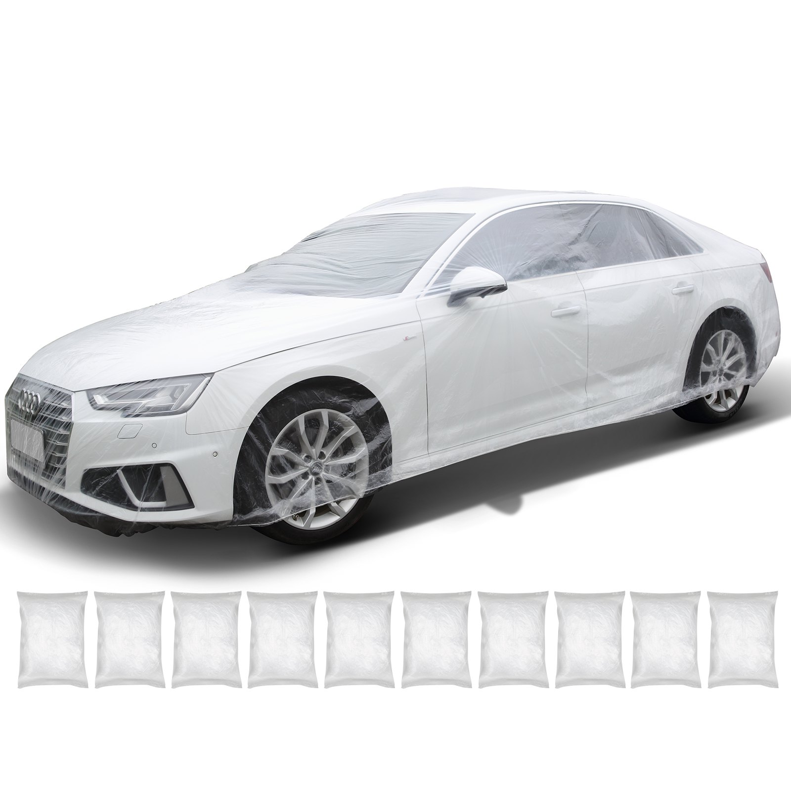 VEVOR Funda de plástico transparente para coche, 10 unidades de fundas desechables para coche, funda de plástico universal para coche de 22 x 12 pulgadas, cubierta completa impermeable a prueba de pol