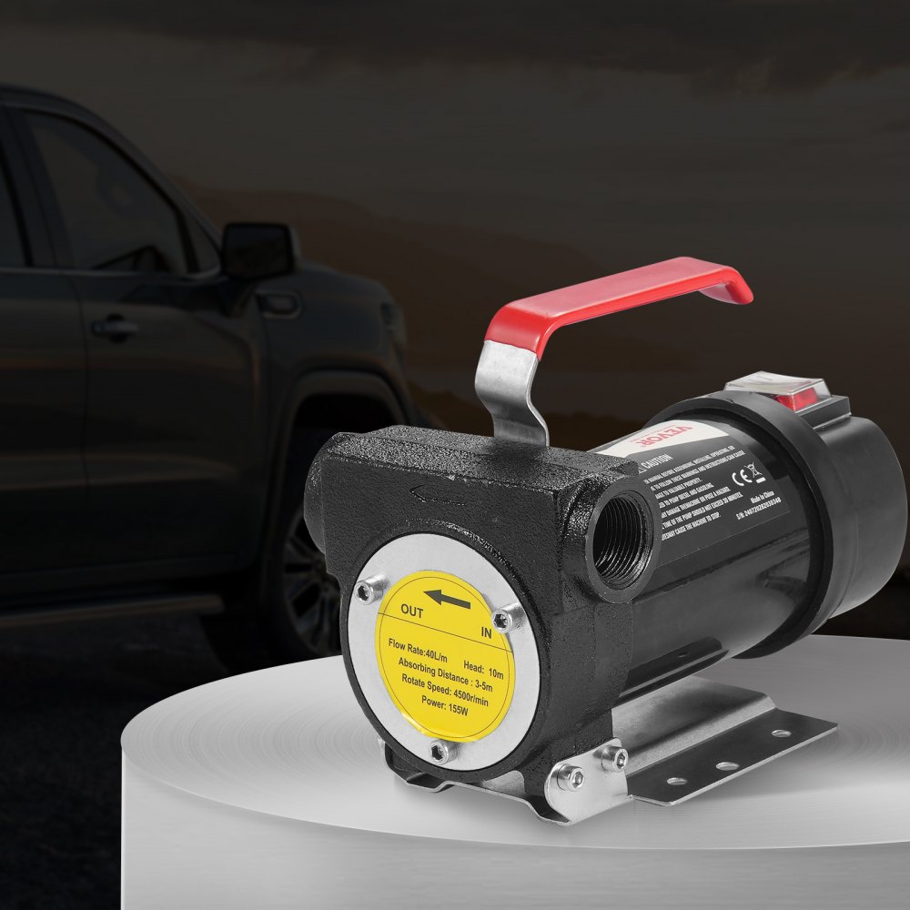 VEVOR Fuel Transfer Pump, 12V DC 38 L/min(10 GPM) 186W(1/4 HP), Portable Electric Diesel Transfer Pump with Automatic Shut-Off Fuel Nozzle, High Flow, Long Inlet & Outlet Hose for Diesel, Kerosene, Transformer Fuel