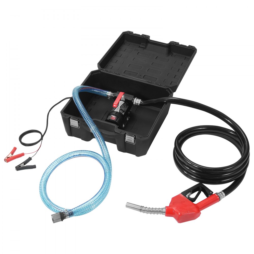VEVOR Fuel Transfer Pump, 12V DC 38 L/min(10 GPM) 186W(1/4 HP), Portable Electric Diesel Transfer Pump with Automatic Shut-Off Fuel Nozzle, High Flow, Long Inlet & Outlet Hose for Diesel, Kerosene, Transformer Fuel