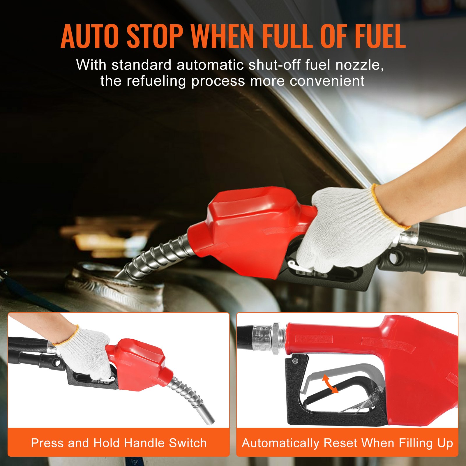 VEVOR Fuel Transfer Pump, 12V DC 38 L/min(10 GPM) 186W(1/4 HP), Portable Electric Diesel Transfer Pump with Automatic Shut-Off Fuel Nozzle, High Flow, Long Inlet & Outlet Hose for Diesel, Kerosene, Transformer Fuel