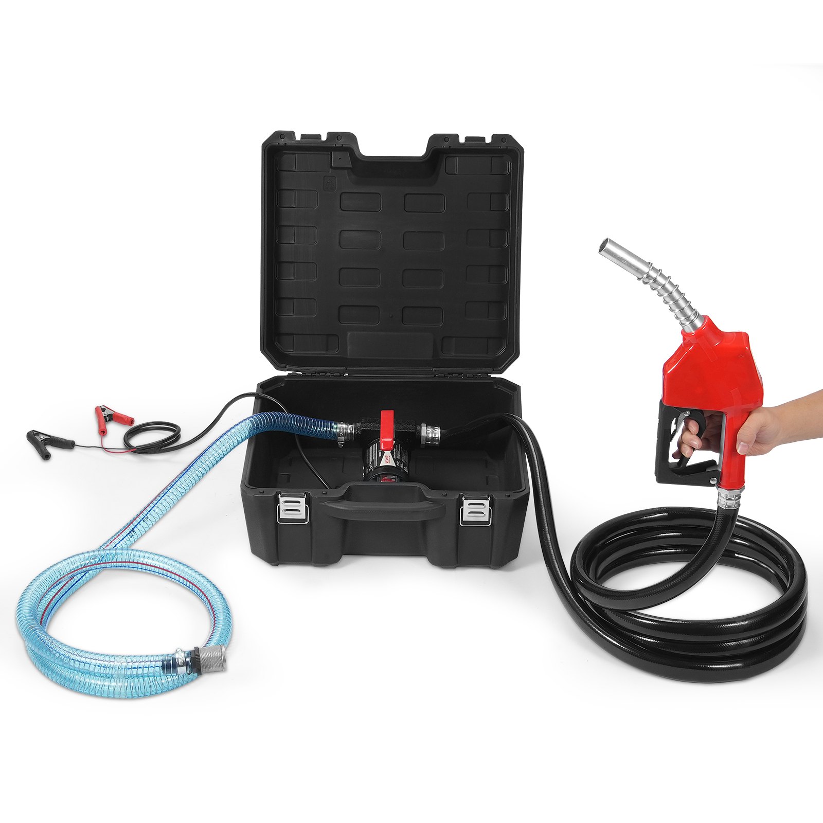 VEVOR Fuel Transfer Pump, 12V DC 38 L/min(10 GPM) 186W(1/4 HP), Portable Electric Diesel Transfer Pump with Automatic Shut-Off Fuel Nozzle, High Flow, Long Inlet & Outlet Hose for Diesel, Kerosene, Transformer Fuel