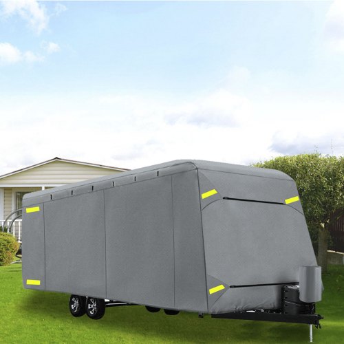 VEVOR RV Cover, 16\'-18\' Travel Trailer RV Cover, Windproof RV & Trailer Cover, Extra-Thick 4 Layers Durable Camper Cover, Waterproof Ripstop Anti-UV for RV Motorhome with Adhesive Patch & Storage Ba