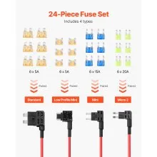 VEVOR 12V Car Add-a-Circuit Fuse Tap 24 Pcs Mini ATO ATC ATM Blade Fuse Holder