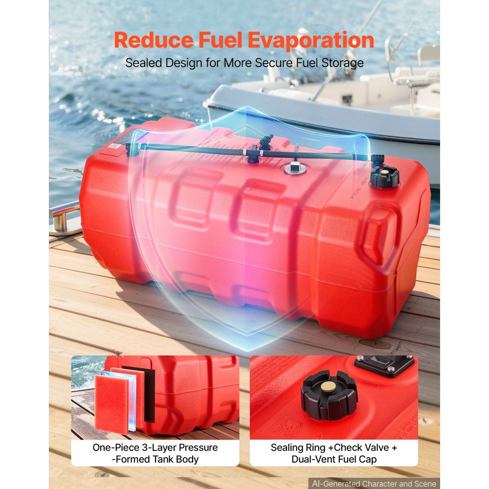 VEVOR Marine Fuel Tank 90.8 L Boat Gas Tank Electronic Fuel Level Sensor, Portable Outboard Gas Can for Outboard Engine Boats, Yacht, Fishing Boat, Deck Boat, Gas Container, 4 mm Thick HDPE, Red