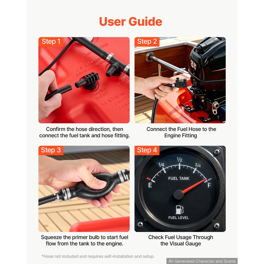 VEVOR Marine Fuel Tank 90.8 L Boat Gas Tank Electronic Fuel Level Sensor, Portable Outboard Gas Can for Outboard Engine Boats, Yacht, Fishing Boat, Deck Boat, Gas Container, 4 mm Thick HDPE, Red