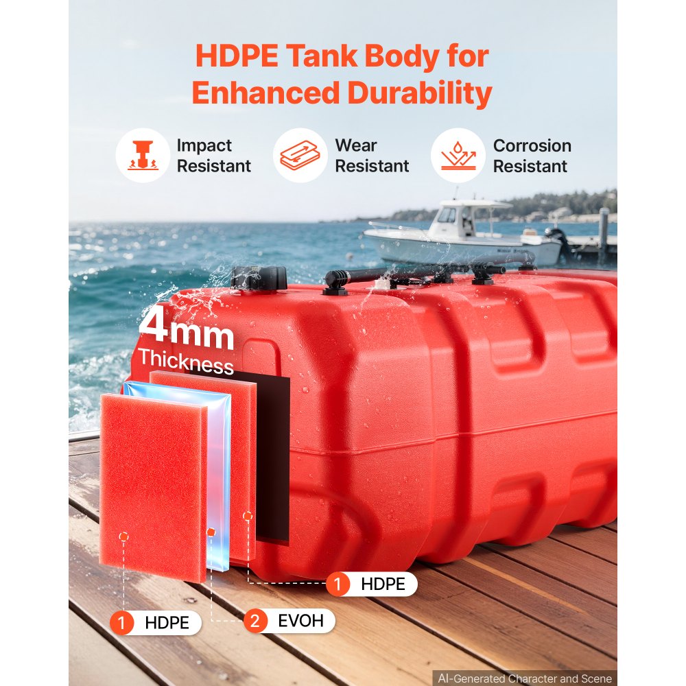 VEVOR Marine Fuel Tank 90.8 L Boat Gas Tank Electronic Fuel Level Sensor, Portable Outboard Gas Can for Outboard Engine Boats, Yacht, Fishing Boat, Deck Boat, Gas Container, 4 mm Thick HDPE, Red
