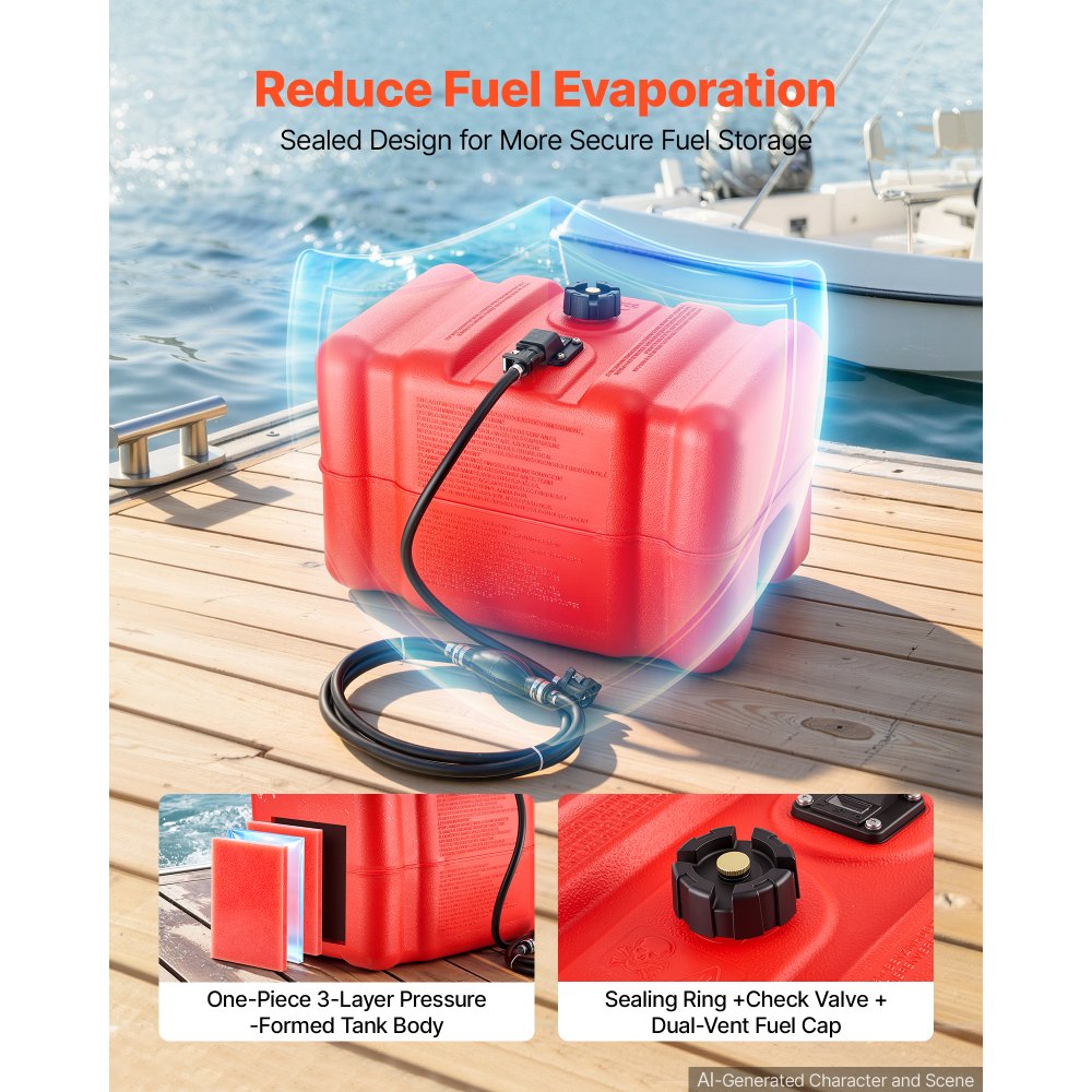 VEVOR Marine Fuel Tank, 45.4 L Boat Gas Tank Portable Outboard Gas Can, for Outboard Engine Boats, Yacht, Fishing Boat, Deck Boat, Gas Container, Fuel Gauge, Hose & Primer Bulb, Premium HDPE, Red