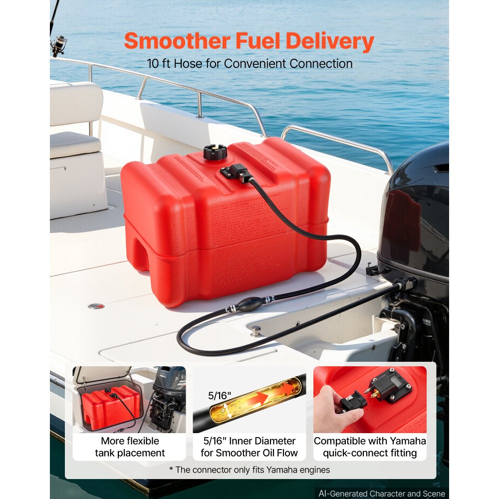 VEVOR Marine Fuel Tank, 45.4 L Boat Gas Tank Portable Outboard Gas Can, for Outboard Engine Boats, Yacht, Fishing Boat, Deck Boat, Gas Container, Fuel Gauge, Hose & Primer Bulb, Premium HDPE, Red