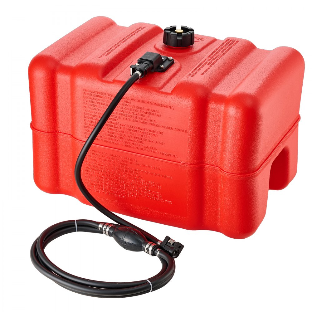 VEVOR Marine Fuel Tank, 45.4 L Boat Gas Tank Portable Outboard Gas Can, for Outboard Engine Boats, Yacht, Fishing Boat, Deck Boat, Gas Container, Fuel Gauge, Hose & Primer Bulb, Premium HDPE, Red