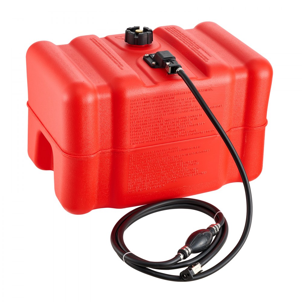 VEVOR Marine Fuel Tank, 45.4 L Boat Gas Tank Portable Outboard Gas Can, for Outboard Engine Boats, Yacht, Fishing Boat, Deck Boat, Gas Container, Fuel Gauge, Hose & Primer Bulb, Premium HDPE, Red