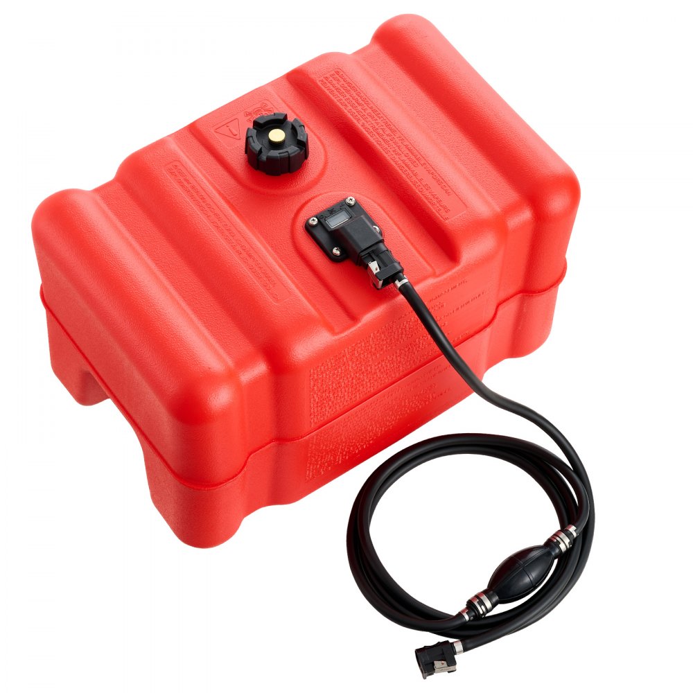 VEVOR Marine Fuel Tank, 45.4 L Boat Gas Tank Portable Outboard Gas Can, for Outboard Engine Boats, Yacht, Fishing Boat, Deck Boat, Gas Container, Fuel Gauge, Hose & Primer Bulb, Premium HDPE, Red