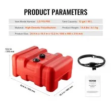 VEVOR Boat Fuel Tank Portable Marine Outboard Gas Tank 12 Gal/55L with Hose