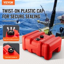 VEVOR Marine Fuel Tank, 14.53 Gallon/55L, Portable Boat Fuel Gas Tank for Outboard Engine Boats, Plastic Outboard Marine Boat Fuel Tank with Hose, Easy to Carry for Yacht, Fishing Boat, Deck Boat, Red