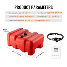 VEVOR Marine Fuel Tank, 14.53 Gallon/55L, Portable Boat Fuel Gas Tank for Outboard Engine Boats, Plastic Outboard Marine Boat Fuel Tank with Hose, Easy to Carry for Yacht, Fishing Boat, Deck Boat, Red