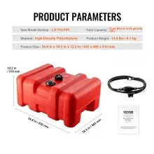 VEVOR Marine Fuel Tank, 14.53 Gallon/55L, Portable Boat Fuel Gas Tank for Outboard Engine Boats, Plastic Outboard Marine Boat Fuel Tank with Hose, Easy to Carry for Yacht, Fishing Boat, Deck Boat, Red