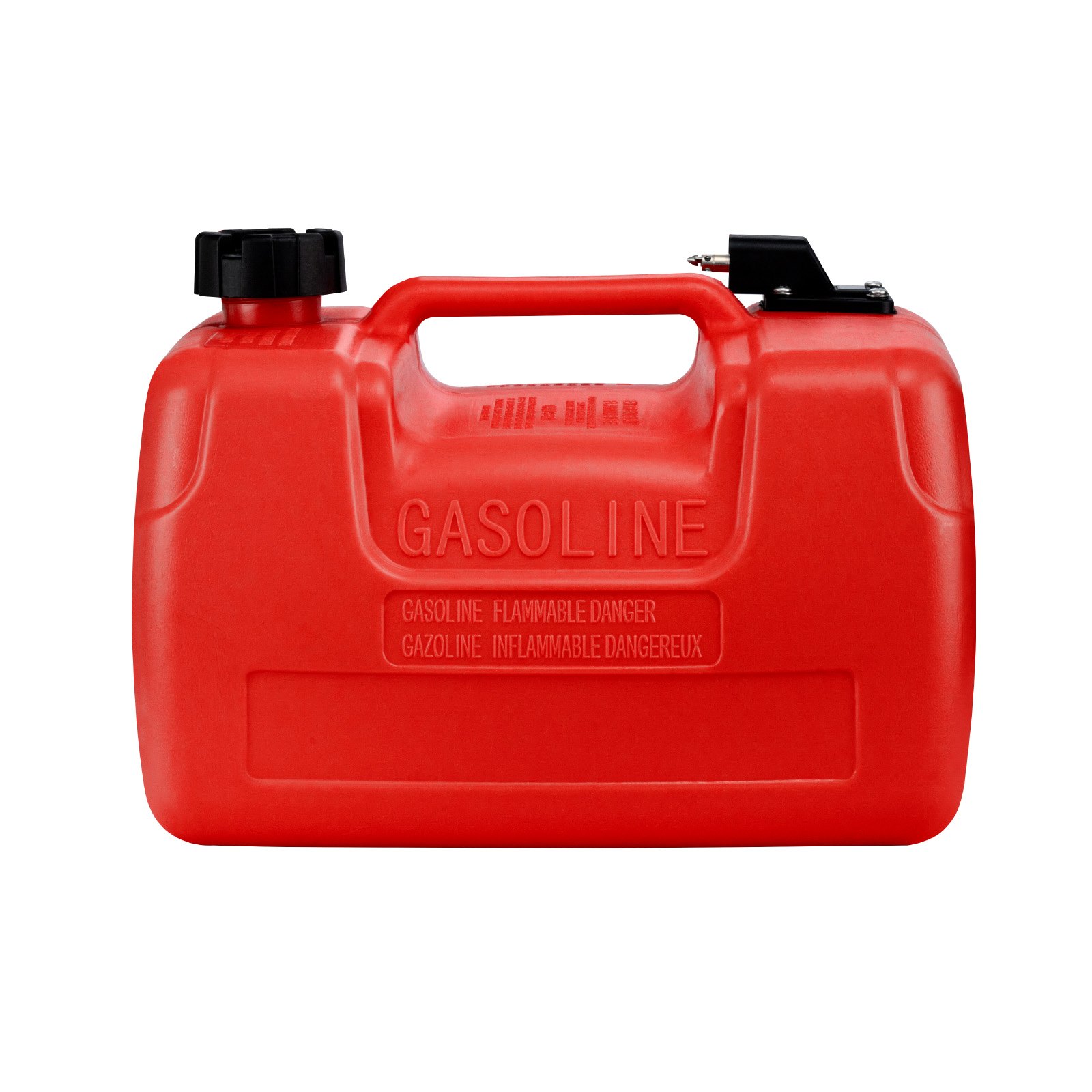 red VEVOR marine fuel tank labeled &quot;gasoline&quot;, featuring a handle and a black cap.
