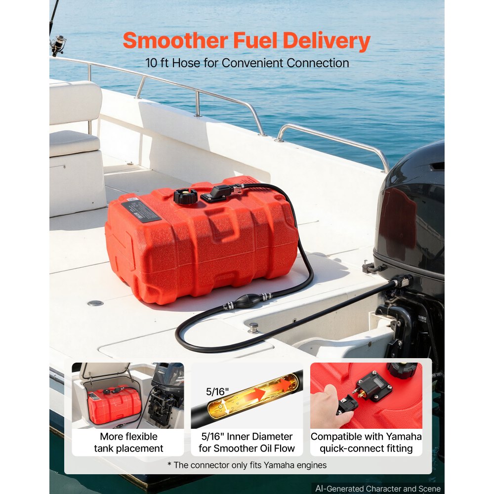 VEVOR Marine Fuel Tank, 33 L Boat Gas Tank Portable Outboard Gas Can, for Outboard Engine Boats, Yacht, Fishing Boat, Deck Boat, Gas Container, Fuel Gauge, Hose & Primer Bulb, Premium HDPE, Red