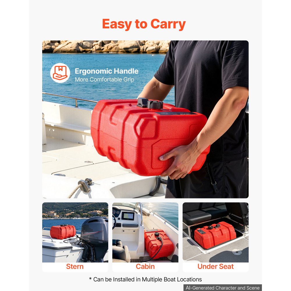 VEVOR Marine Fuel Tank, 33 L Boat Gas Tank Portable Outboard Gas Can, for Outboard Engine Boats, Yacht, Fishing Boat, Deck Boat, Gas Container, Fuel Gauge, Hose & Primer Bulb, Premium HDPE, Red