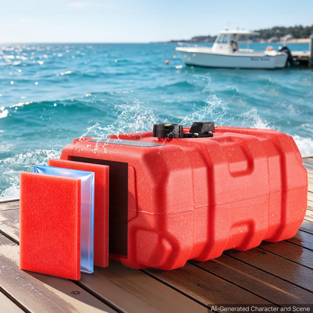 VEVOR Marine Fuel Tank, 33 L Boat Gas Tank Portable Outboard Gas Can, for Outboard Engine Boats, Yacht, Fishing Boat, Deck Boat, Gas Container, Fuel Gauge, Hose & Primer Bulb, Premium HDPE, Red