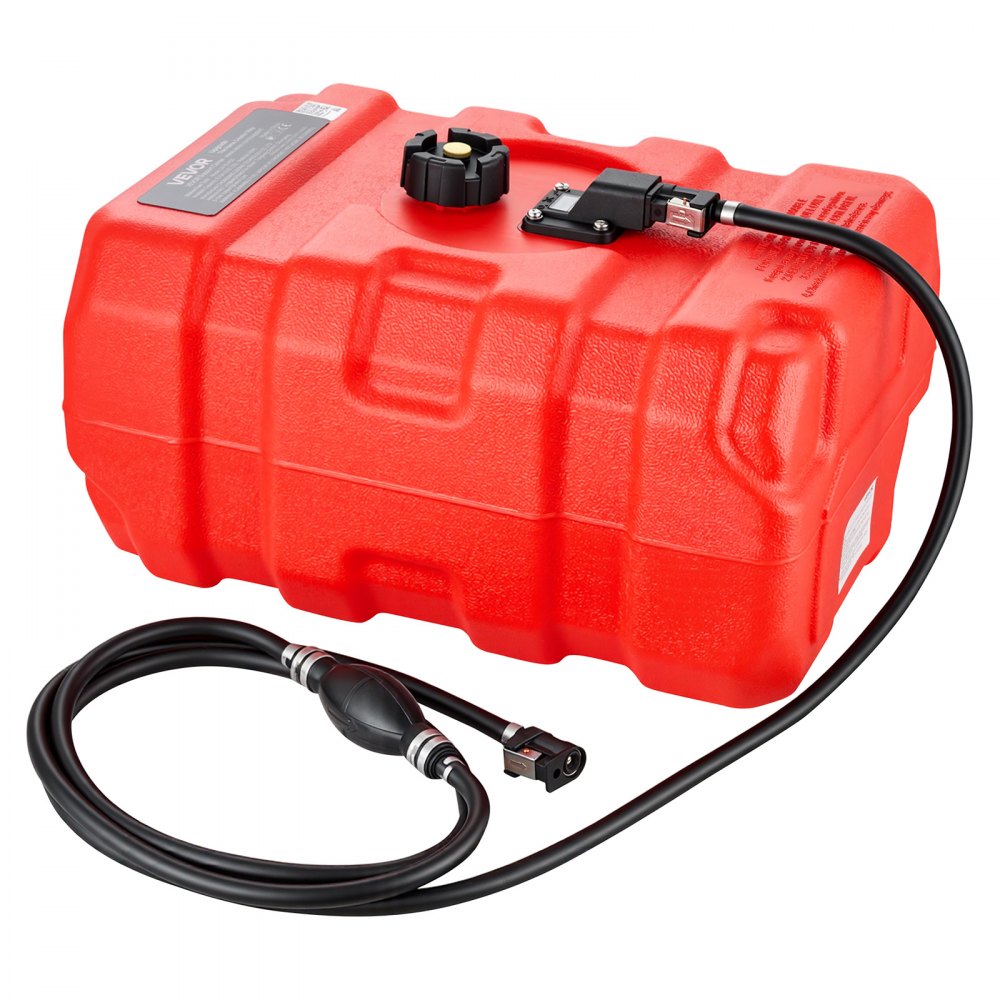 VEVOR Marine Fuel Tank, 33 L Boat Gas Tank Portable Outboard Gas Can, for Outboard Engine Boats, Yacht, Fishing Boat, Deck Boat, Gas Container, Fuel Gauge, Hose & Primer Bulb, Premium HDPE, Red