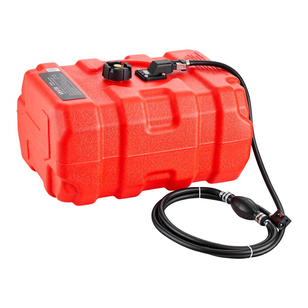 VEVOR Marine Fuel Tank, 33 L Boat Gas Tank Portable Outboard Gas Can, for Outboard Engine Boats, Yacht, Fishing Boat, Deck Boat, Gas Container, Fuel Gauge, Hose & Primer Bulb, Premium HDPE, Red