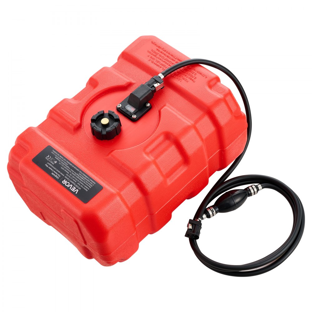 VEVOR Marine Fuel Tank, 33 L Boat Gas Tank Portable Outboard Gas Can, for Outboard Engine Boats, Yacht, Fishing Boat, Deck Boat, Gas Container, Fuel Gauge, Hose & Primer Bulb, Premium HDPE, Red