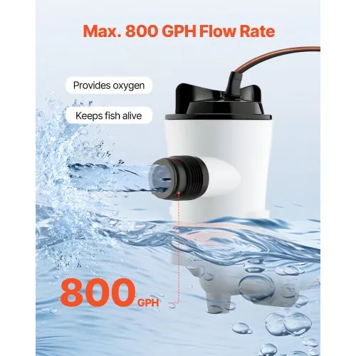 VEVOR 1100 GPH Livewell Pump - 12V Boat Aerator For Fresh & Saltwater
