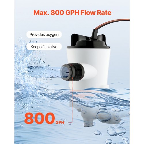 VEVOR 1100 GPH Livewell Pump - 12V Boat Aerator For Fresh & Saltwater
