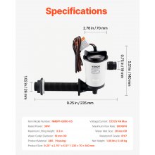 VEVOR Livewell Pump for Boat 12V 800 GPH 90°Livewell Aerator Pump Baitwell Pump