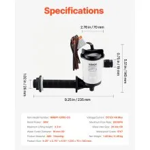 VEVOR Livewell Pump for Boat, 12V 800 GPH Livewell Aerator Pump with Detachable Motor, 90-Degree Baitwell Pumps for Boats, Corrosion-Resistant Submersible Aerator Pump, for Freshwater and Saltwater